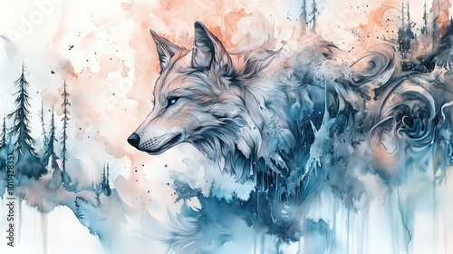 Abstract Wolf with Dynamic Watercolor Splash