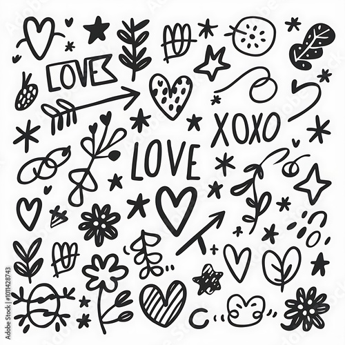 Romantic doodle pattern for Valentine's Day love theme designs