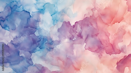 Abstract watercolor fabric pattern with soft, flowing shades of pink, purple, and blue