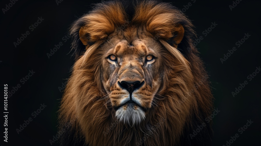 lion, facing the camera, front view, symmetrical, dark background lion, facing the camera, front view, symmetrical, dark background