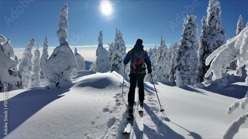 Cross Country skier high on mountain top