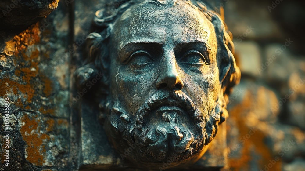 A close-up of a bronze plaque commemorating Columbus, placed on a stone pedestal with muted natural light A close-up of a bronze plaque commemorating Columbus, placed on a stone pedestal with muted natural light