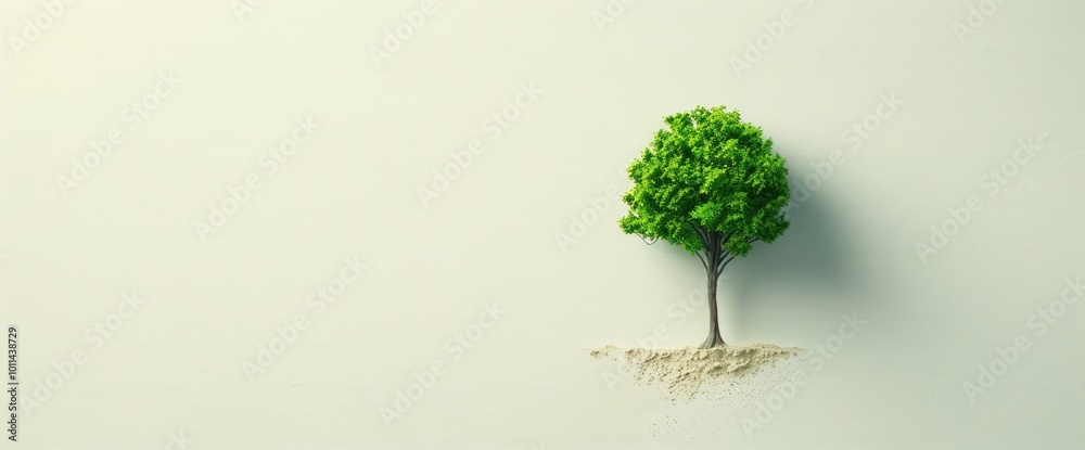 Fototapeta premium A tree is planted in a small hole in a white background
