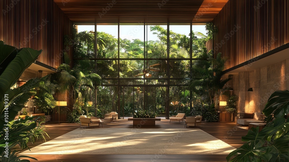 Obraz premium Luxury Lobby with Tropical Views