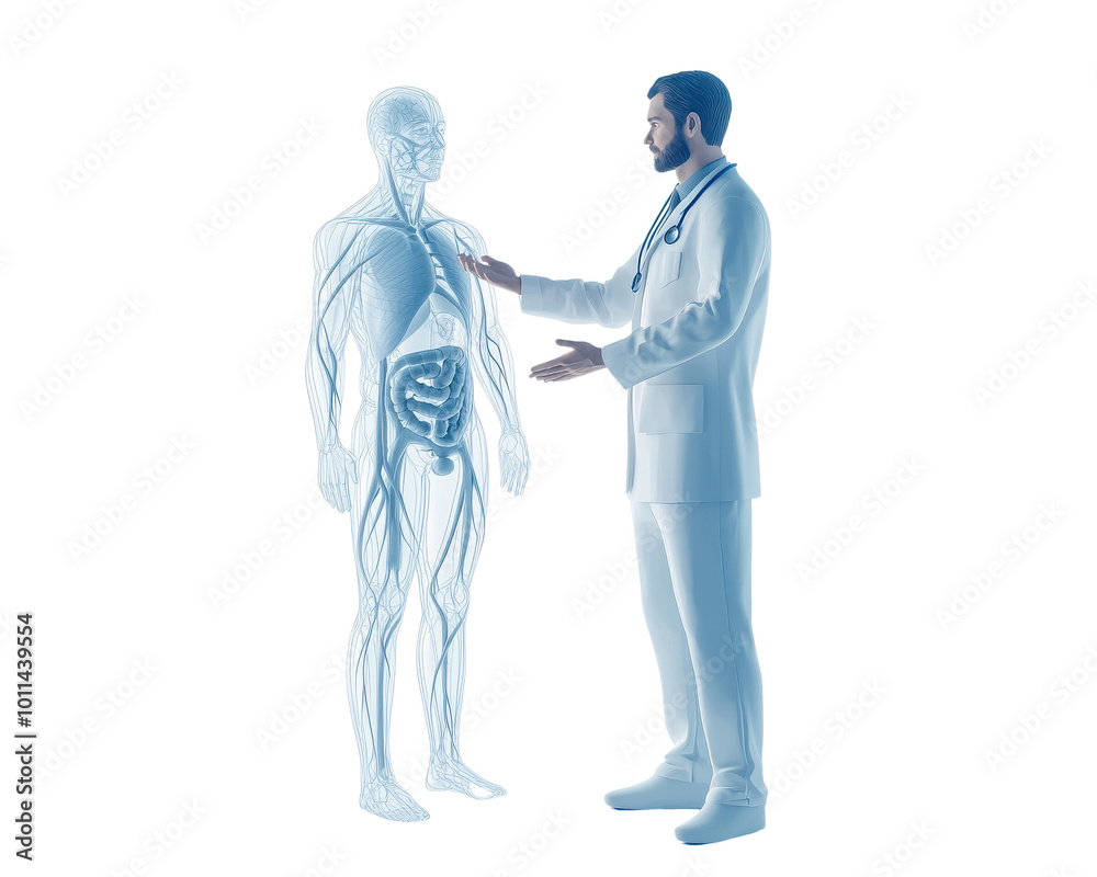 Medical professional interacts with holographic human anatomy. Medical professional interacts with holographic human anatomy.