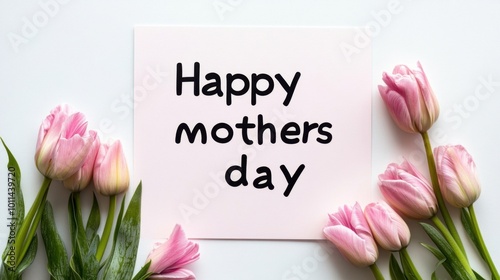 A festive card with "Happy Mother's Day" surrounded by pink tulips.