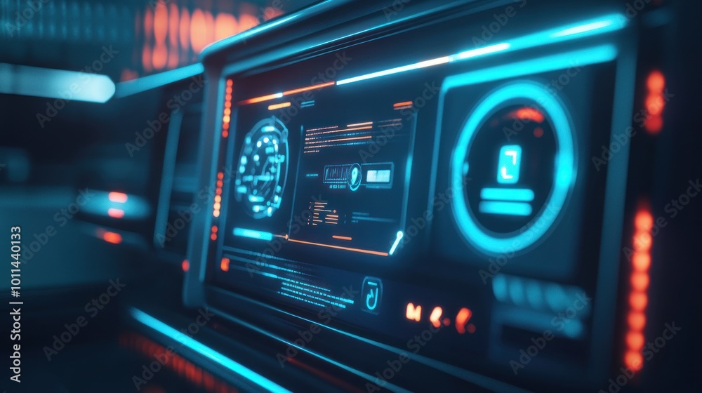 Futuristic Car Dashboard with Neon Lights Futuristic Car Dashboard with Neon Lights