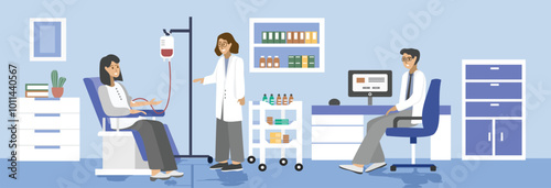 Blood transfusion illustration. Blood donation. Blood donor illustration. Health care. People donate blood. 