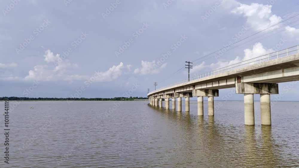Railroad tracks into the reservoir Pa Sak Jolasid Dam Lopburi Thailand.