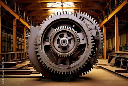 cogsaw a massive mechanical saw with interlocking gears and a ce