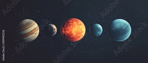 A computer generated image of the planets in the solar system