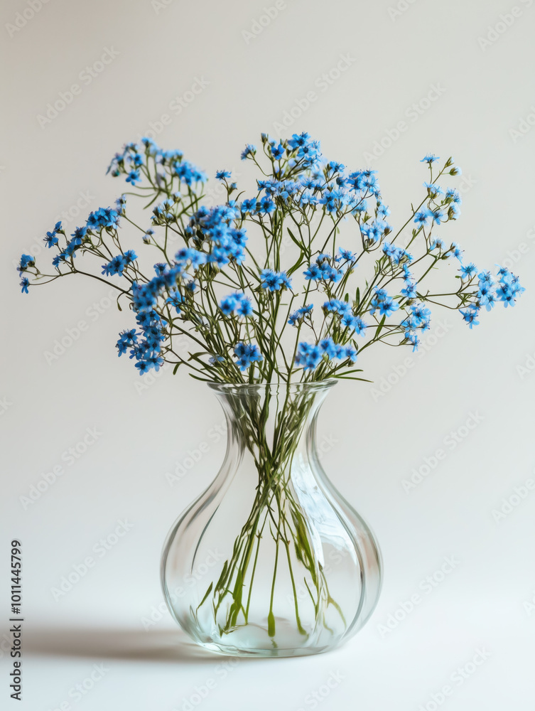 Forget Me Not flowers in a vase with a bright atmosphere