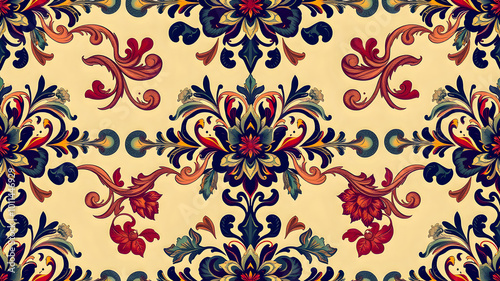 Seamless damask pattern. Vector illustration. Hand-drawing