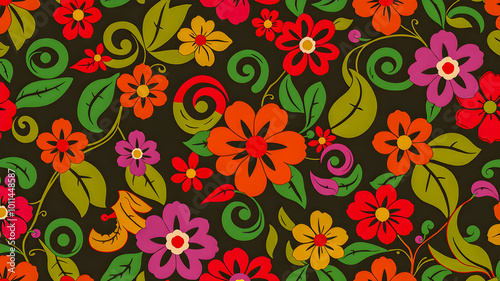 Seamless floral pattern with stylized flowers. Vector illustration.