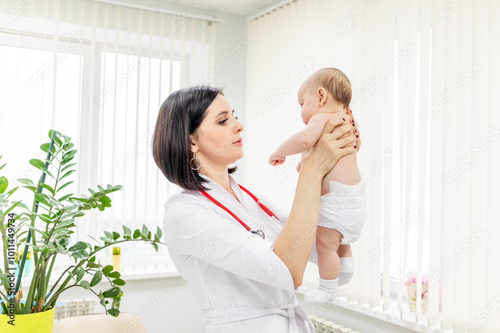 medicine, health, Pediatrics, pediatrician examines a child with a stethoscope in the clinic medicine, health, Pediatrics, pediatrician examines a child with a stethoscope in the clinic
