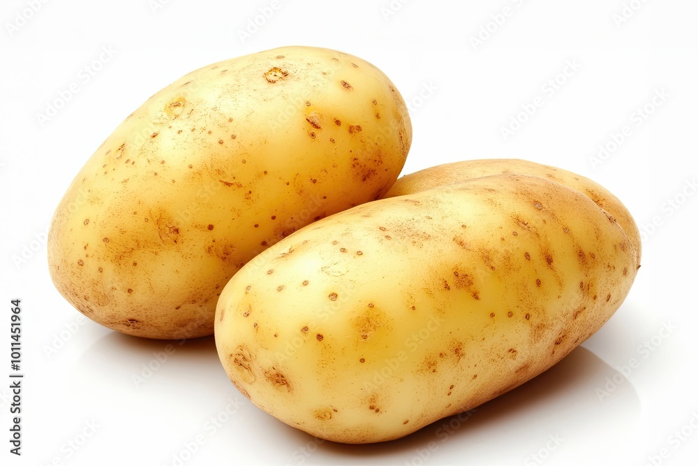 Close-up of two fresh potatoes on white background Close-up of two fresh potatoes on white background