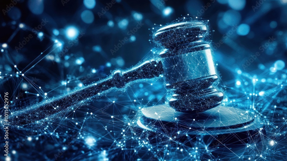 Digital Justice: Gavel with Abstract Network