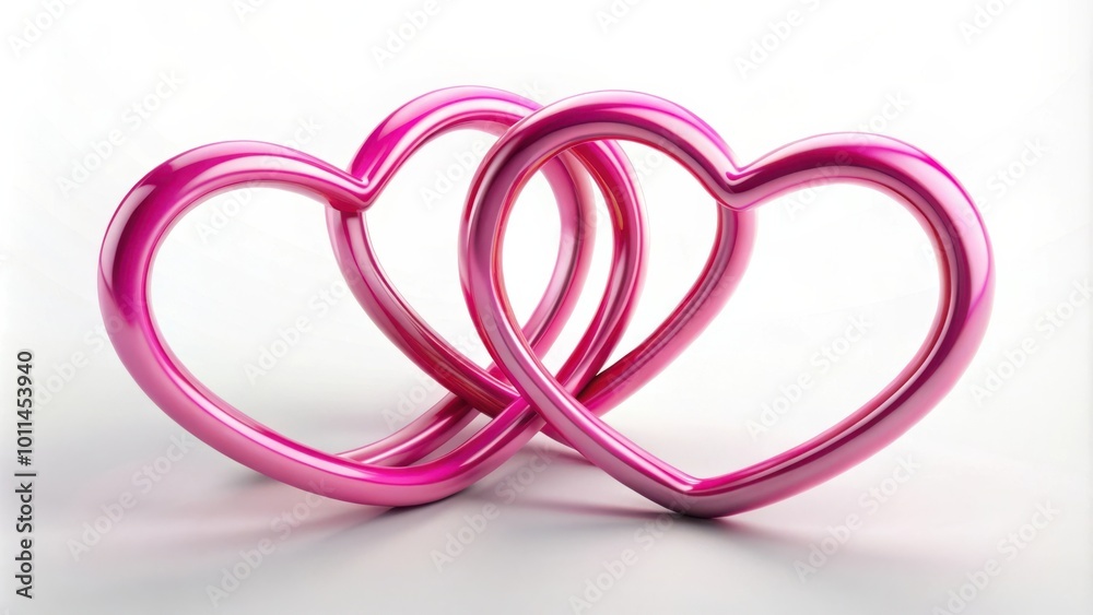 Two Interlocking Shiny Pink Hearts Form an Abstract Love Symbol Two Interlocking Shiny Pink Hearts Form an Abstract Love Symbol