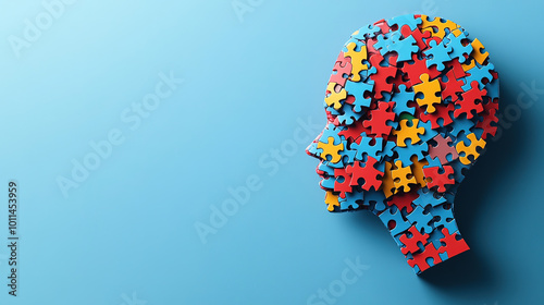 Children head silhouette in puzzle concept style in blue background for celebrating Autism Children Day, World Children Day.
