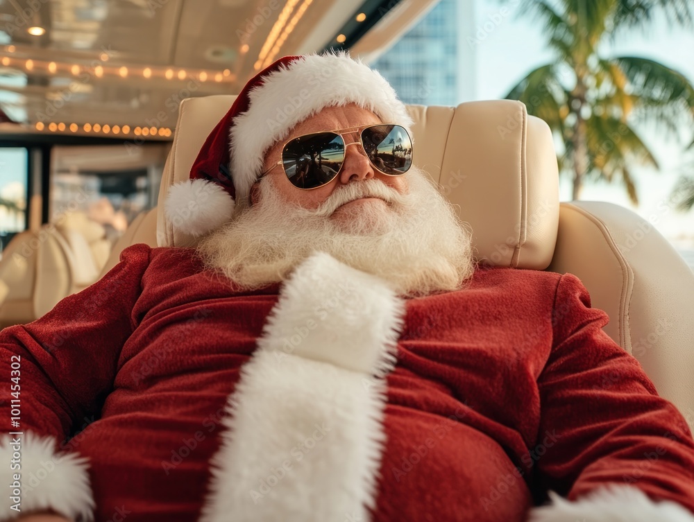 Santa Claus Relaxing on a Yacht in Oversized Sunglasses A Festive Holiday Image for Christmas Cards, Social Media, and More Santa Claus Relaxing on a Yacht in Oversized Sunglasses A Festive Holiday Image for Christmas Cards, Social Media, and More