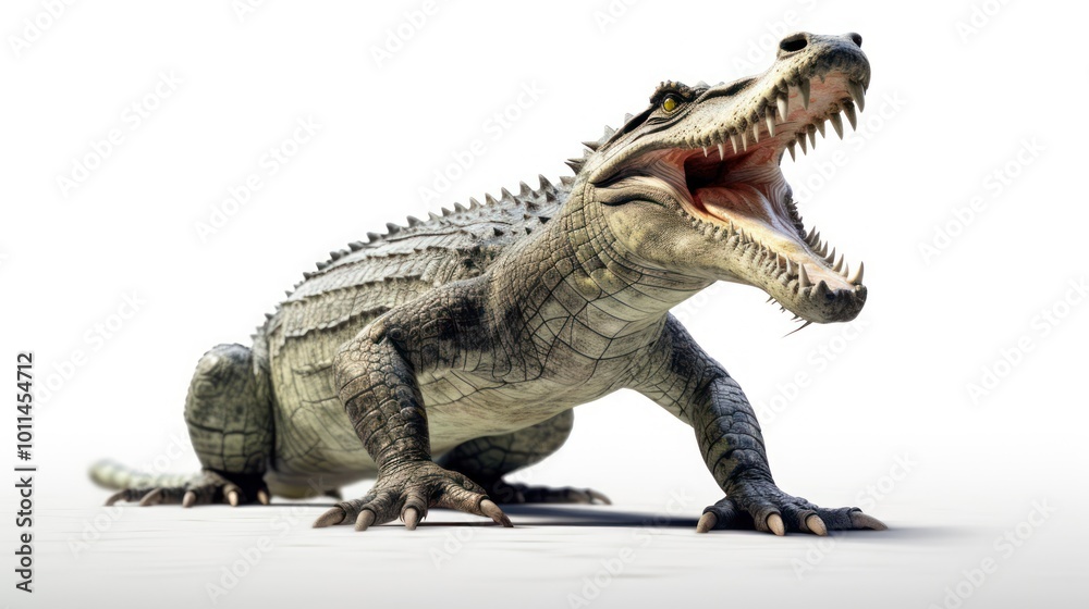Fototapeta premium A Crocodile with Open Mouth on White Background