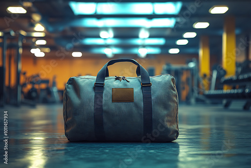 A sports bag rests on a bench in a well-decorated gym locker room. Modern design and clean atmosphere highlight fitness and active lifestyle themes.