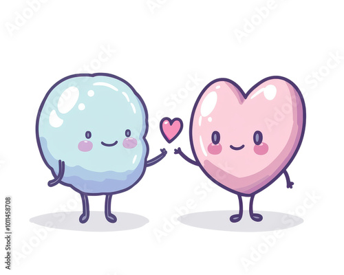 Cute characters holding a heart, white isolated background