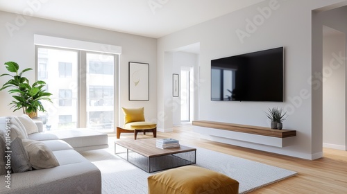 Spacious living room with a flat-screen TV, plush couch, and a coffee table, ideal for movie nights or gaming sessions.