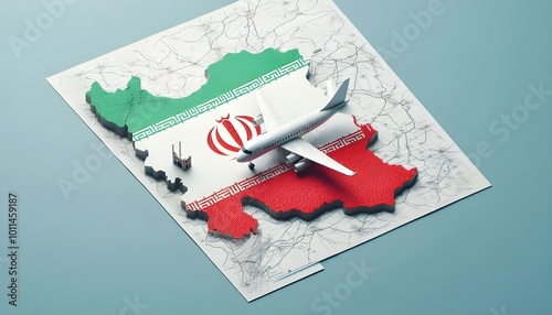 Flight Over the Persian Landscape - Iran’s Map and Flag