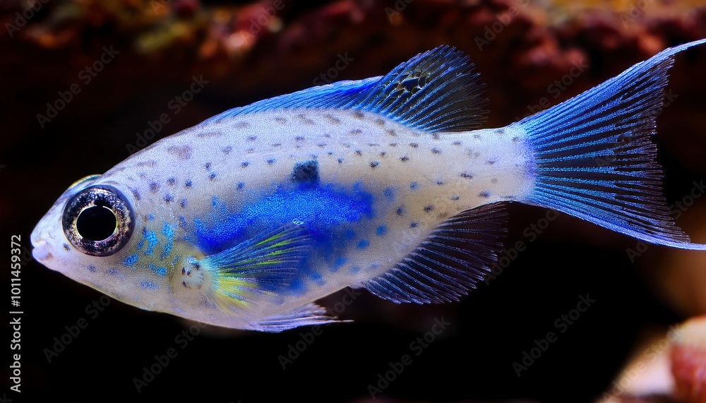 Devils Hole Pupfish (Cyprinodon diabolis) A macro shot of the extremely rare Devils Hole Pupfish, capturing the iridescent blue scales up close.