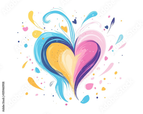 Colorful heart design with splashes, white isolate background