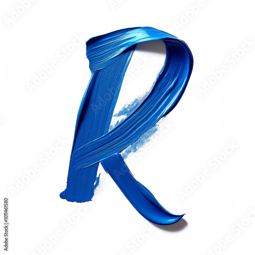 Letter R made of blue paint brush stroke