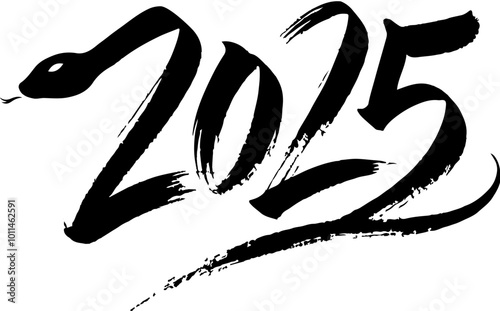 New year 2025 typography brush stroke