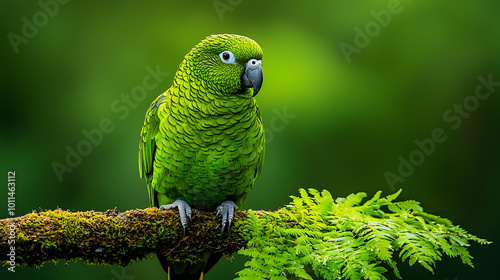 Vibrant Green Parrot Perched in Lush Foliage generated by AI photo