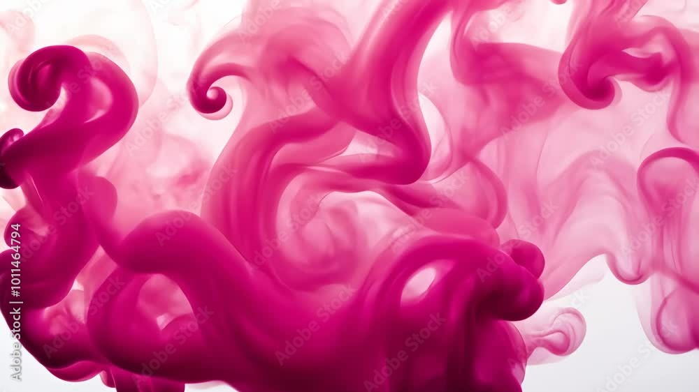 Pink smoke swirls on white background