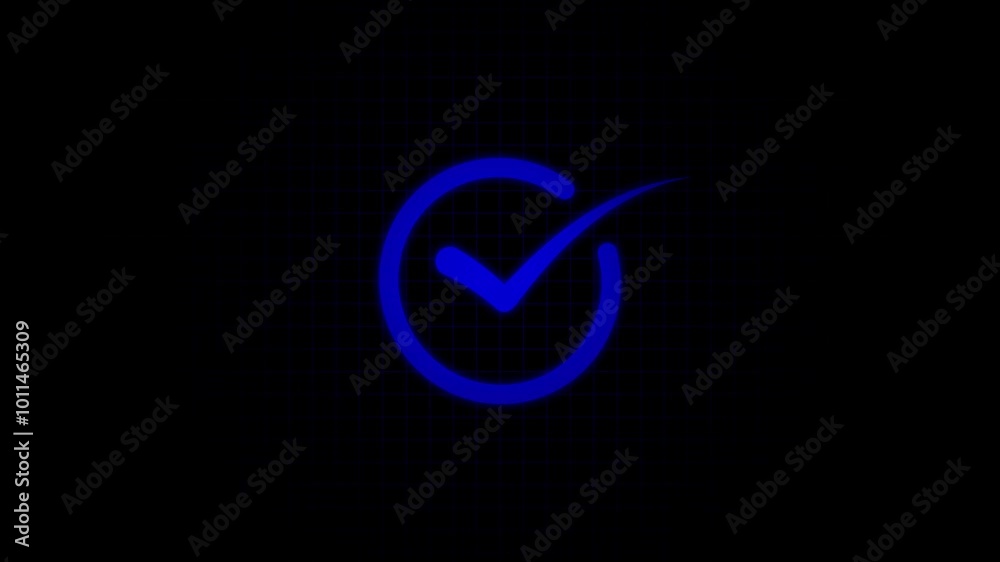 Check mark symbol with circle. Glowing white color check mark animation icon. Tick finishing confirm yes, right ,ok sign animated on black background. Check mark symbol with circle. Glowing white color check mark animation icon. Tick finishing confirm yes, right ,ok sign animated on black background.
