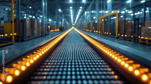 Futuristic Automated Conveyor Belt in High-Tech Facility