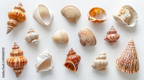 collection of shells on a white background