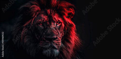 The lion's face on the wallpaper is bright red and black