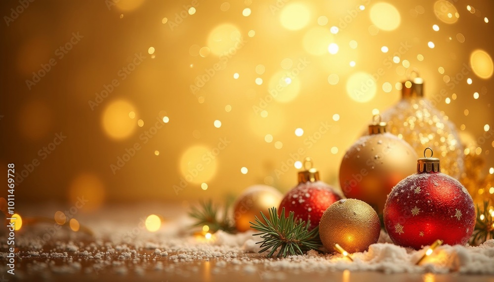 New Year's tree decorations on a gold background. Ai generated , ai New Year's tree decorations on a gold background. Ai generated , ai
