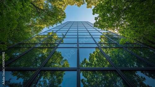 exemplifying the esg environmental social governance concept corporate glass building facade reflects green trees importance of integrating sustainability into business practice generative ai