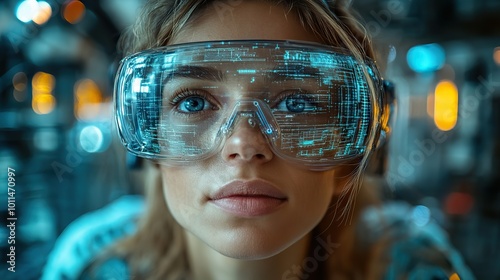 engineer with ar glasses overlaying digital instructions of complex machine use of augmented reality in industry to simplify complex tasks ,enhance efficiency generative ai