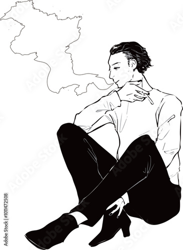 アナログ風の線で描かれた人物のおしゃれなイラスト