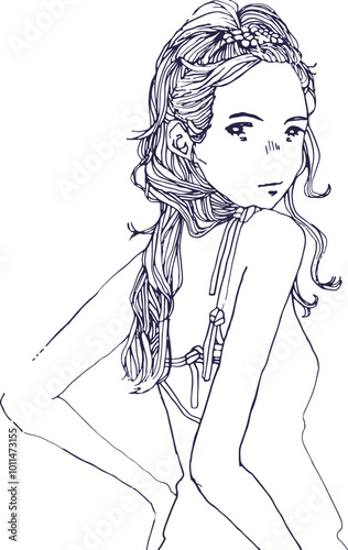 アナログ風の線で描かれた人物のおしゃれなイラスト