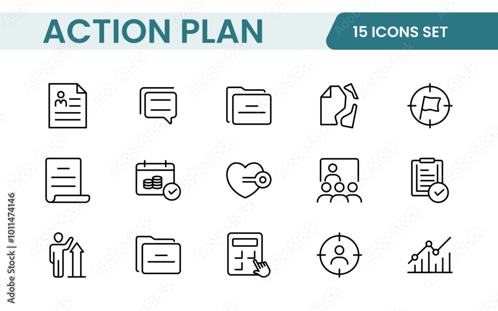 Line icons about action plan. Contains such icons as search strategy, target, scheme, timeline and workflow.Action plan set of web icons in line style. Strategy action planning icons. Line icons about action plan. Contains such icons as search strategy, target, scheme, timeline and workflow.Action plan set of web icons in line style. Strategy action planning icons.