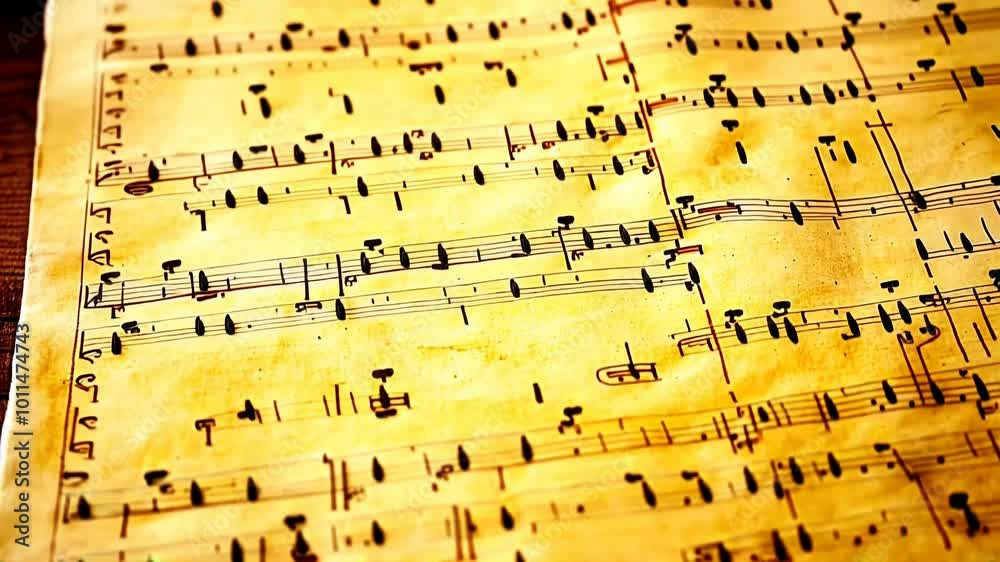 A close-up of sheet music highlighting notes and rhythms, suggesting a focus on musical composition and artistic expression.