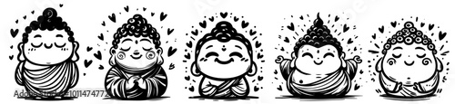 black and white cute buddha buddhism buddhist vector