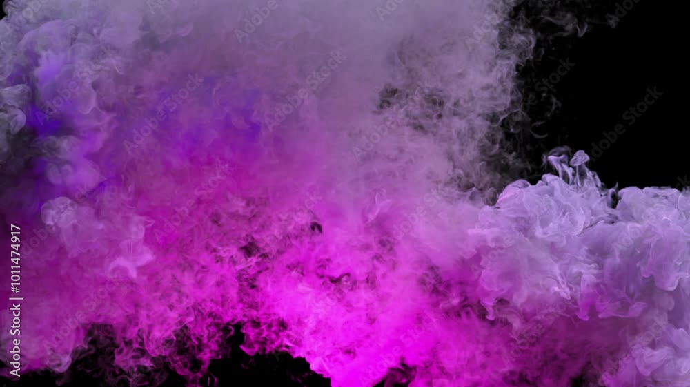 Abstract 3D animation. Magenta smoke swirling over the black background, eventually disappearing. Fantastic morphing effect