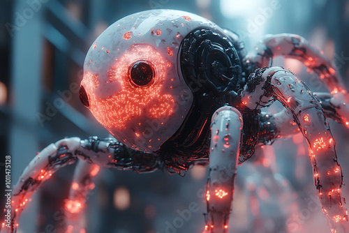  small mech nanorobots using metal micro tentacles to destroy cholesterol cells. A futuristic concept showcasing advanced biotechnology and medical innovation.
 photo