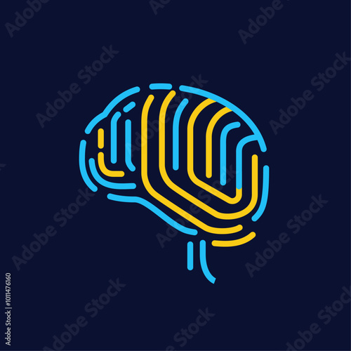 Brain as a wire chip, fingerprint. Mental health care. Medical vector illustration
